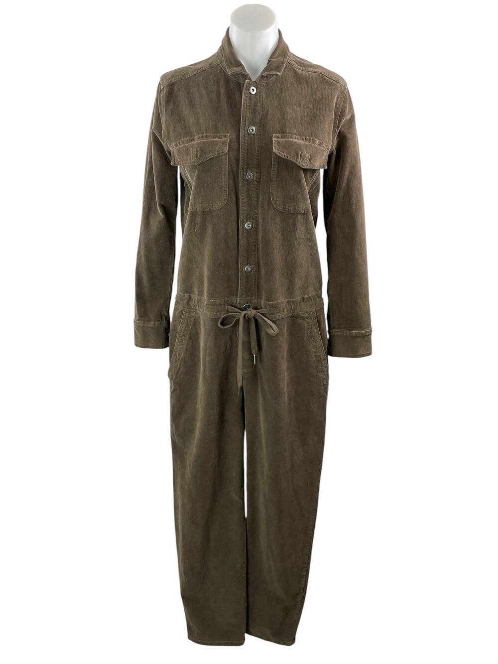 James Perse Brown Corduroy Tie Button Front Utility Overalls Romper Jumpsuit 1